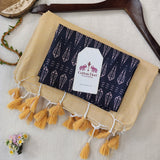 Graceful Cotton Handloom Saree - Beige Cotton Saree with Designer Printed Blouse