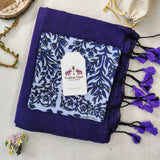 Fresh Handloom Cotton Saree –  Purple Blue Saree with Floral Print Designer Blouse