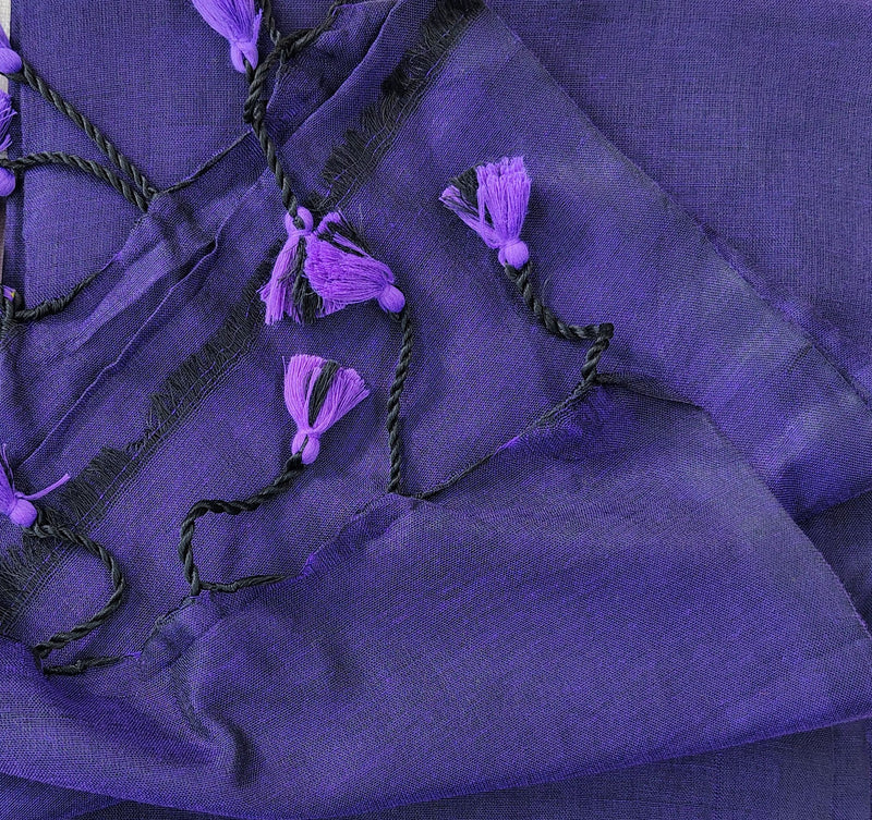 Fresh Handloom Cotton Saree –  Purple Blue Saree with Floral Print Designer Blouse