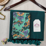Premium Handloom Cotton Saree – Bottle Green  Cotton Saree with Flower Printed Blouse