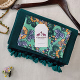 Premium Handloom Cotton Saree – Bottle Green  Cotton Saree with Flower Printed Blouse