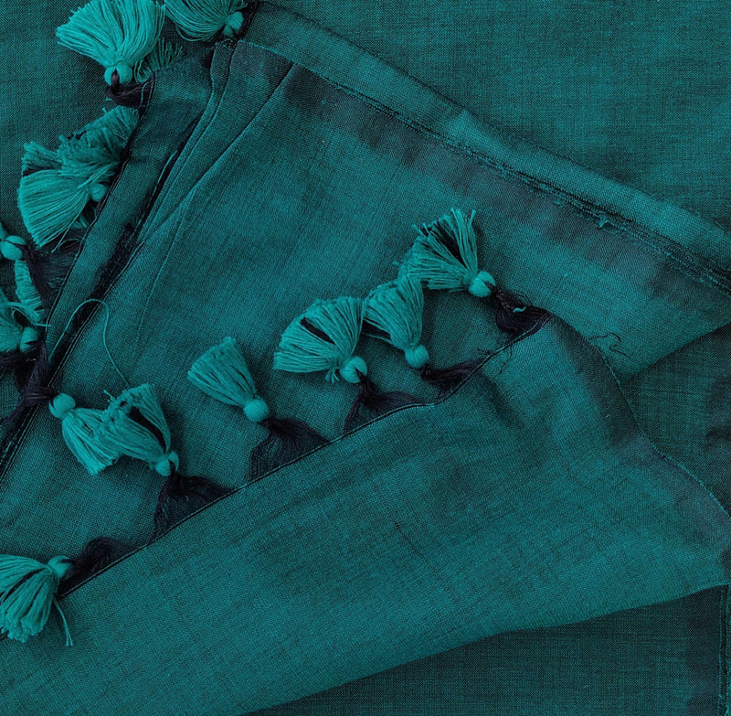 Premium Handloom Cotton - Rama Green Saree with Chex Printed Blouse