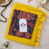 Handloom Cotton Saree – Bright Yellow Saree with Printed Blouse