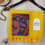 Handloom Cotton Saree – Bright Yellow Saree with Printed Blouse