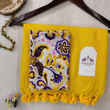 Classic Handloom Cotton - Bright Yellow Saree with Kalamkari Design Blouse