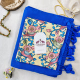 Elegant Handloom Cotton Saree – Royal Blue Cotton Saree with Ethnic Printed Blouse