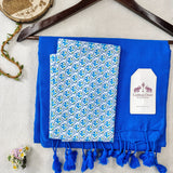 Handloom Cotton Saree – Royal Blue Cotton Saree with Floral Blouse