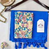 Elegant Handloom Cotton Saree – Royal Blue Cotton Saree with Ethnic Printed Blouse