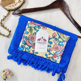 Elegant Handloom Cotton Saree – Royal Blue Cotton Saree with Ethnic Printed Blouse