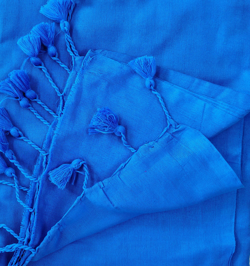 Handloom Cotton Saree – Royal Blue Cotton Saree with Floral Blouse