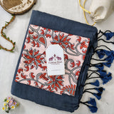 Classic Handloom Cotton Saree – Navy Blue Cotton Saree with Designer Printed Blouse