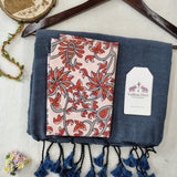 Classic Handloom Cotton Saree – Navy Blue Cotton Saree with Designer Printed Blouse