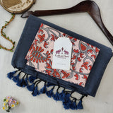 Classic Handloom Cotton Saree – Navy Blue Cotton Saree with Designer Printed Blouse