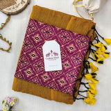 Premium Handloom Cotton Saree – Gold Cotton Saree with Designer Printed Blouse