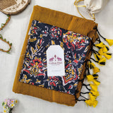 Ethnic Cotton Handloom Saree – Yellow Cotton Saree with Designer Printed Blouse