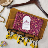Premium Handloom Cotton Saree – Gold Cotton Saree with Designer Printed Blouse