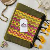 Graceful Handloom Cotton Saree – Green Cotton Saree with Designer Printed Blouse