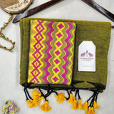 Graceful Handloom Cotton Saree – Green Cotton Saree with Designer Printed Blouse