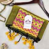Graceful Handloom Cotton Saree – Green Cotton Saree with Designer Printed Blouse
