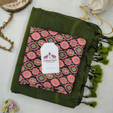 Premium Handloom Cotton Saree – Green Cotton Saree with Designer Printed Blouse