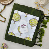 Graceful Cotton Handloom Saree - Green  Cotton Saree with Designer Printed Blouse