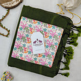 Authentic Handloom Cotton Saree – Rich Green Saree with Stylish Printed Blouse
