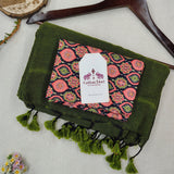Premium Handloom Cotton Saree – Green Cotton Saree with Designer Printed Blouse