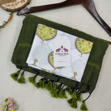 Graceful Cotton Handloom Saree - Green  Cotton Saree with Designer Printed Blouse