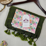 Authentic Handloom Cotton Saree – Rich Green Saree with Stylish Printed Blouse