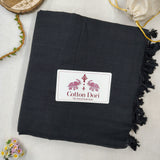 Classic Handloom Cotton Saree - Black Cotton Saree With Designer Printed Blouse
