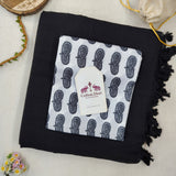 Royal Handloom Cotton Saree – Black  Cotton Saree with Mango Printed Blouse