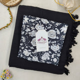 Classic Handloom Cotton Saree - Black Cotton Saree With Designer Printed Blouse