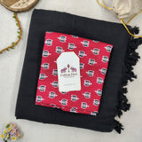 Elegant Handloom Cotton Saree – Black Cotton Saree with Designer Red Floral Blouse