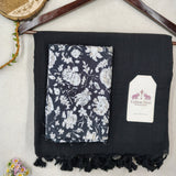 Classic Handloom Cotton Saree - Black Cotton Saree With Designer Printed Blouse
