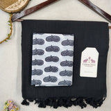 Royal Handloom Cotton Saree – Black  Cotton Saree with Mango Printed Blouse