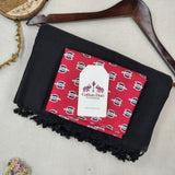 Elegant Handloom Cotton Saree – Black Cotton Saree with Designer Red Floral Blouse