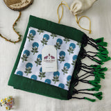 Elegant Handloom Cotton Saree -  Royal Green Cotton Saree with Flower Designer Blouse