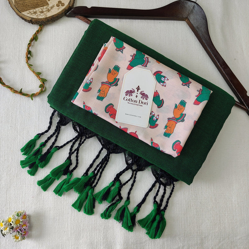Premium  Handloom Cotton Saree - Green Cotton Saree with Designer Blouse