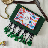 Elegant Handloom Cotton Saree -  Royal Green Cotton Saree with Elephant Designer Blouse