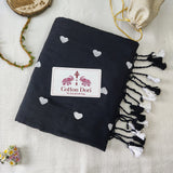 Black Heart Work Handloom Cotton Saree with Designer printed Blouse