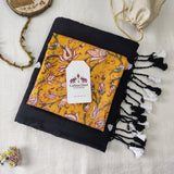 Premium Embroidery work Handloom Cotton Saree - Black  Handloom Cotton Saree With Printed Blouse
