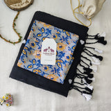 Graceful Black Heart Work Handloom Cotton Saree with  Flower Designer printed Blouse