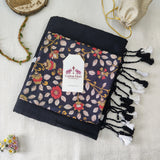 Elegant Heart Work Handloom Cotton Saree With Flower Designer Printed Blouse