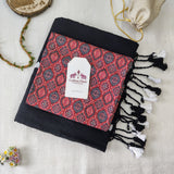 Black Heart Work Handloom Cotton Saree with Designer printed Blouse