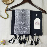 Traditional Black Heart Work Handloom Cotton Saree With Printed Blouse