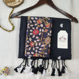 Elegant Heart Work Handloom Cotton Saree With Flower Designer Printed Blouse