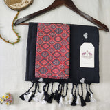 Black Heart Work Handloom Cotton Saree with Designer printed Blouse