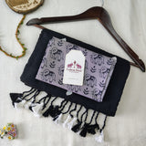 Black Heart Work Handloom Cotton Saree with Elephant printed Blouse
