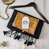 Premium Embroidery work Handloom Cotton Saree - Black  Handloom Cotton Saree With Printed Blouse