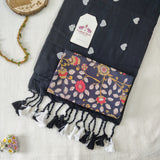 Elegant Heart Work Handloom Cotton Saree With Flower Designer Printed Blouse